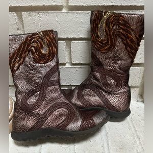 Naturino Girls Metallic Leather Zip up boots Embroidered Accent 29 UK 12 US